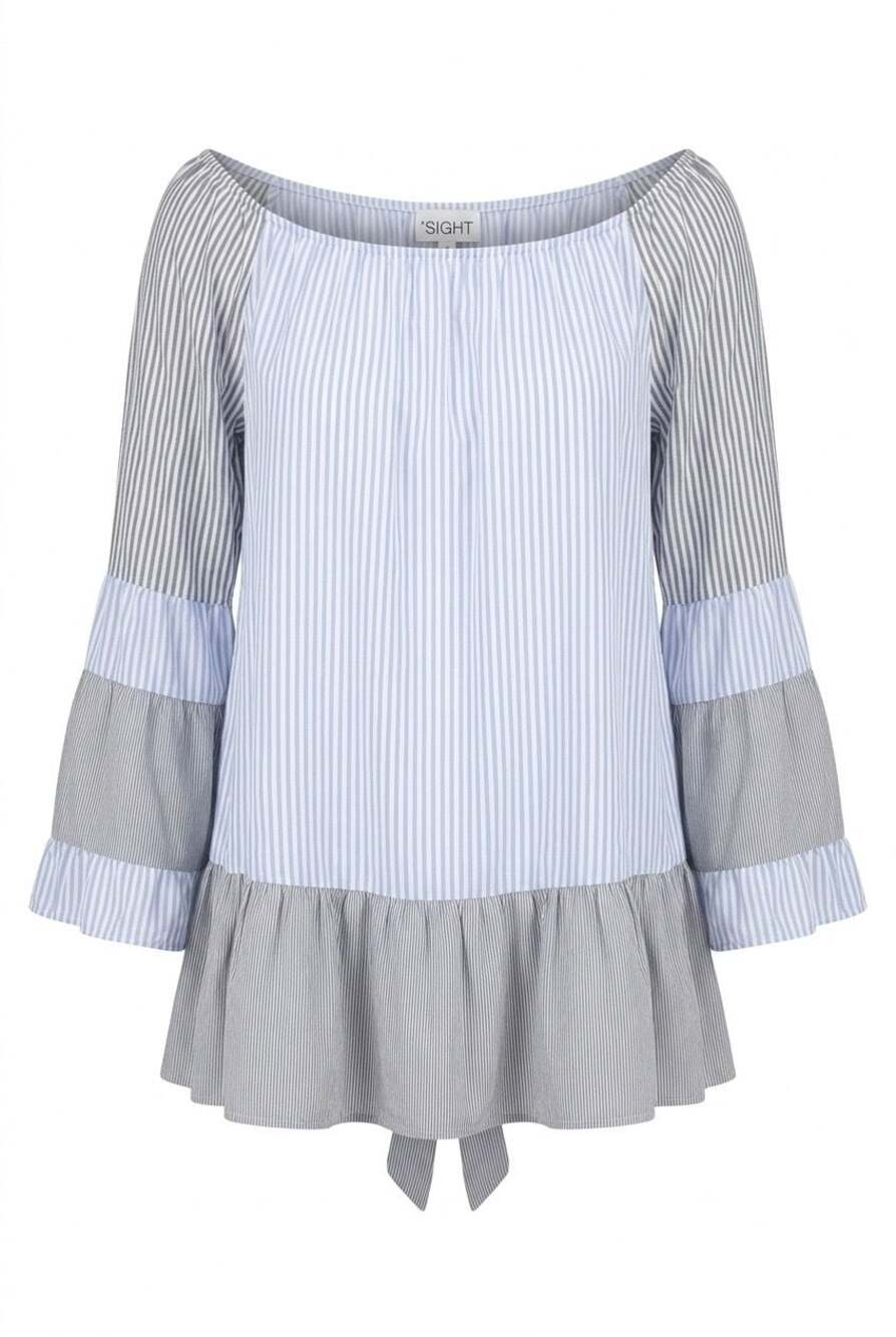 1st Sight Off-The-Shoulder Striped Ruffle Sleeve Blouse Size L